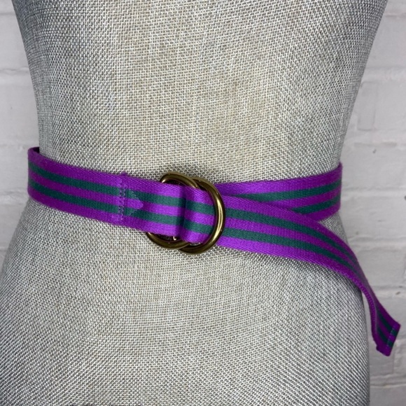 J. Crew Purple and Green Striped Fabric D-Ring Belt M / L - Picture 1 of 8